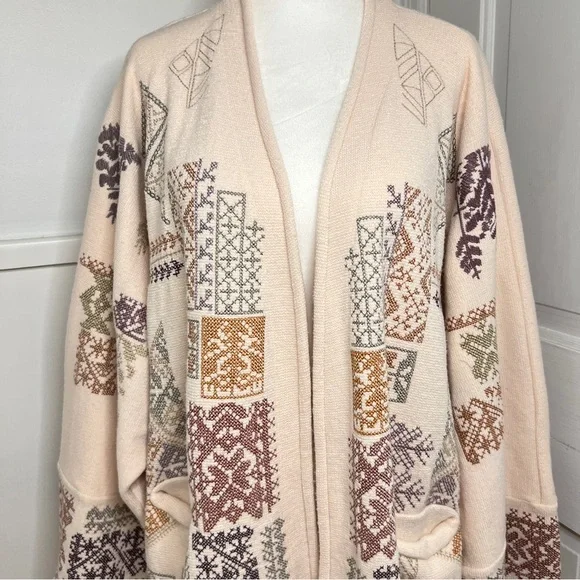 Johnny Was Biya Fenella Embroidered Open Front Cardigan Sweater in Alabaster - Picture 3 of 15